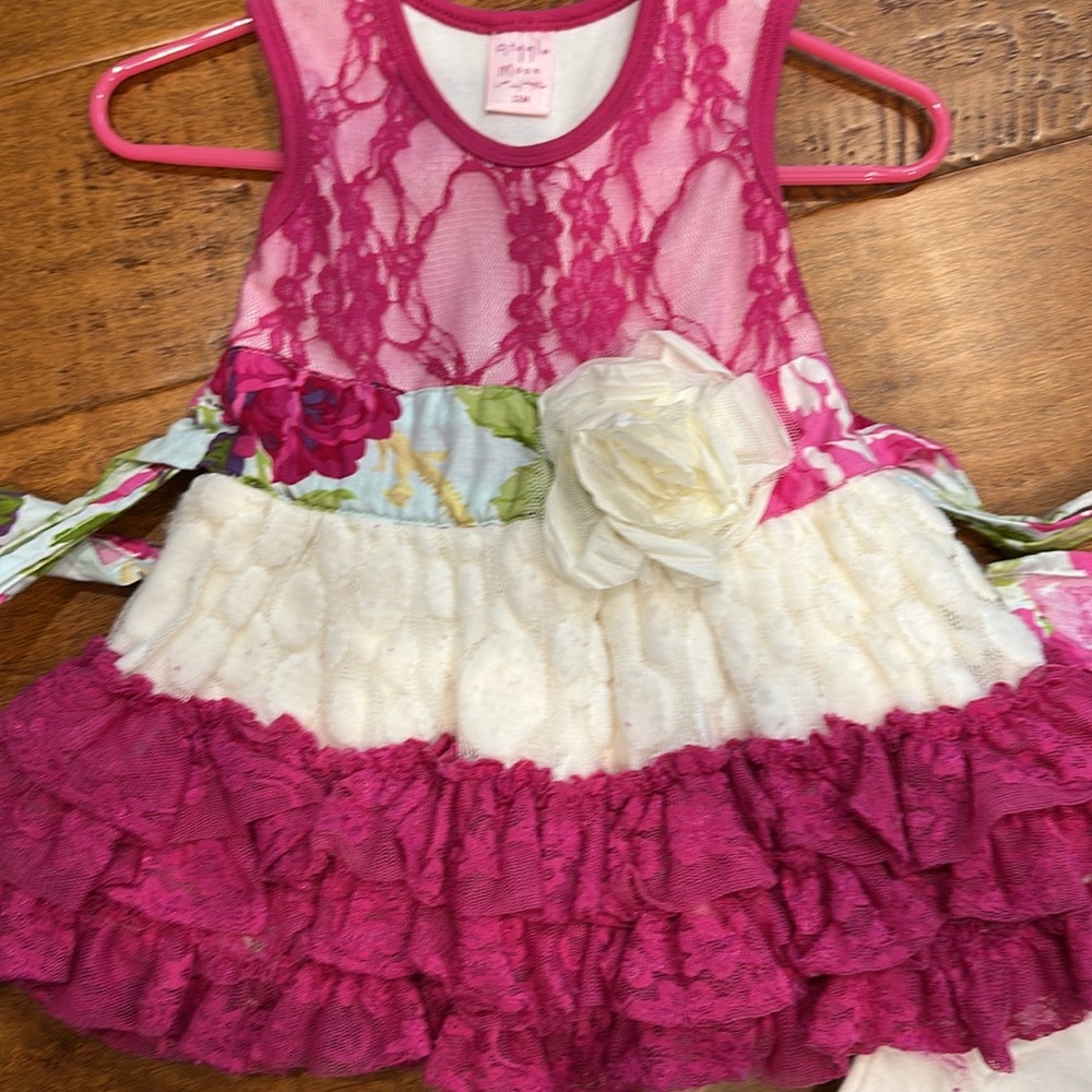 Giggle Moon Pink and White Lace Ruffle Dress with Shorts - Picture 3 of 3